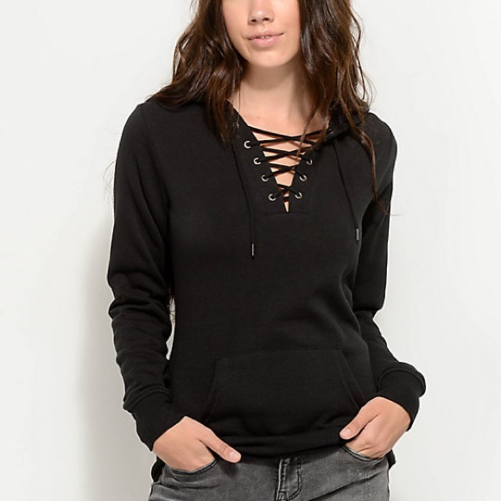 Lace up Hooded Long Sleeve Top